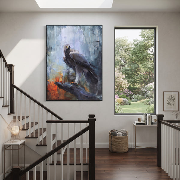 "Dark Eagle on Rock" - Modern Heavy Impasto Floral Abstract | Black & Brown Palette Knife Painting | Luxury Vertical Wall Art #PT 2916