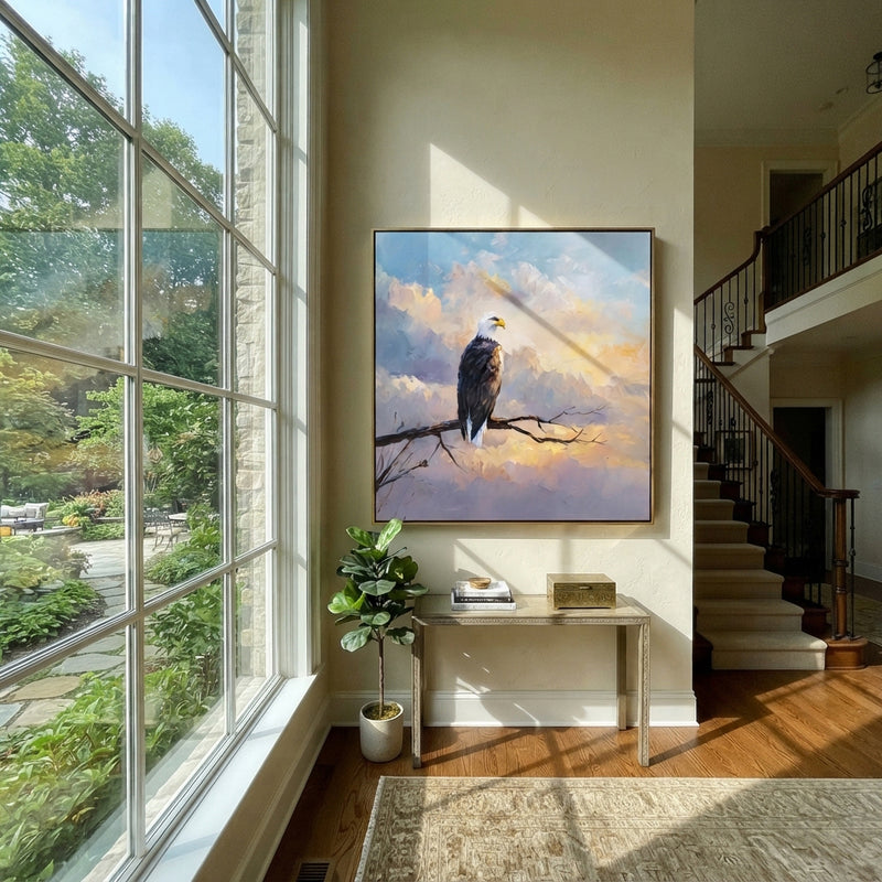 "Eagle in White Burst" - Modern Heavy Impasto Floral Abstract | White & Gold Palette Knife Painting | Luxury Square Wall Art #PT 2921