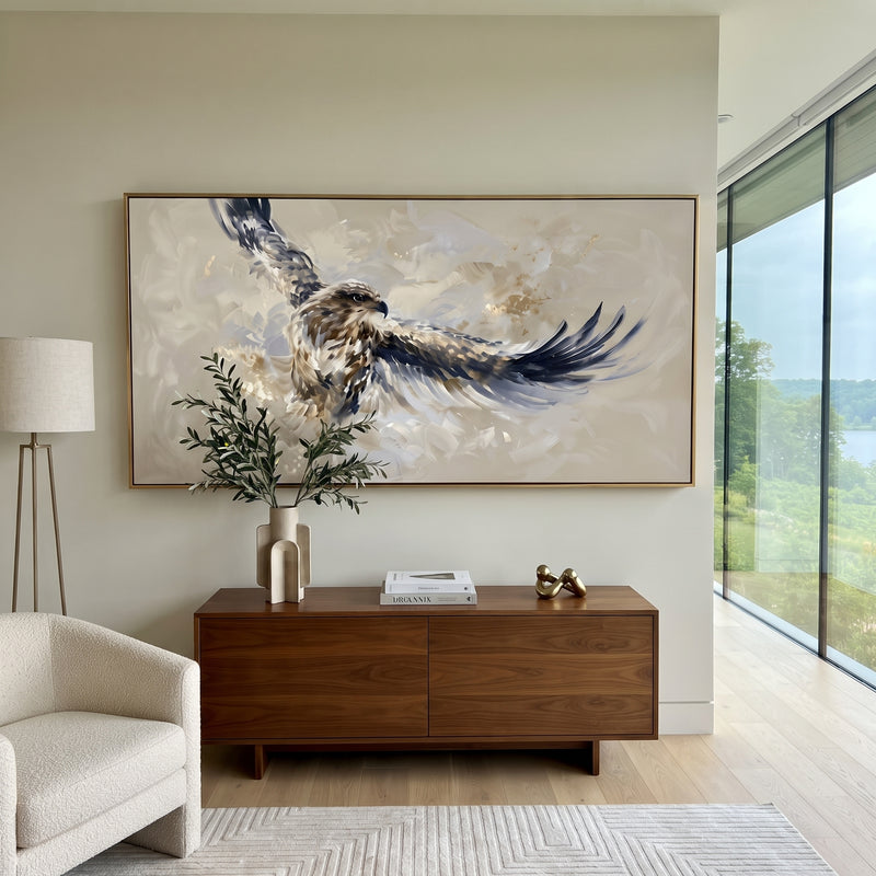 "Bald Eagle in Grey" - Modern Heavy Impasto Floral Abstract | Grey & White Palette Knife Painting | Luxury Horizontal Wall Art #PT 2922