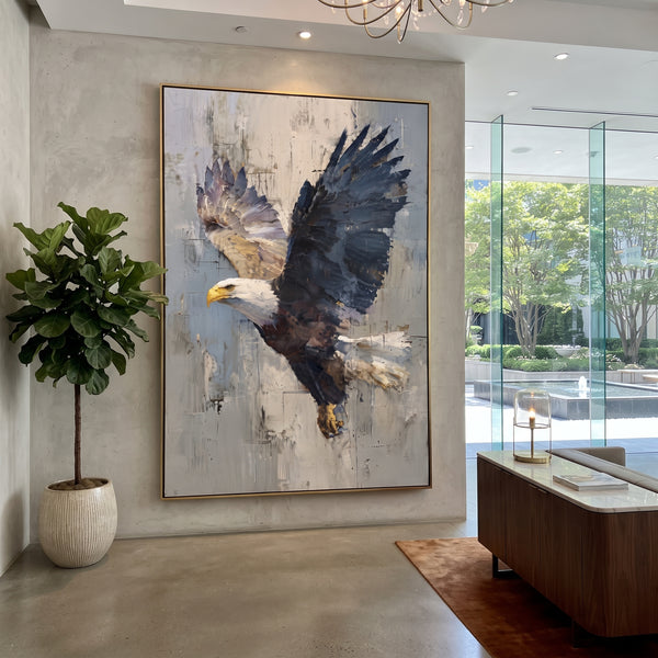 "Rust Wing Eagle" - Modern Heavy Impasto Floral Abstract | Orange & Green Palette Knife Painting | Luxury Vertical Wall Art #PT 2923