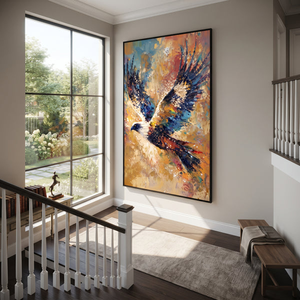 "Mountain Eagle Flight" - Modern Heavy Impasto Floral Abstract | Blue & Brown Palette Knife Painting | Luxury Vertical Wall Art #PT 2926