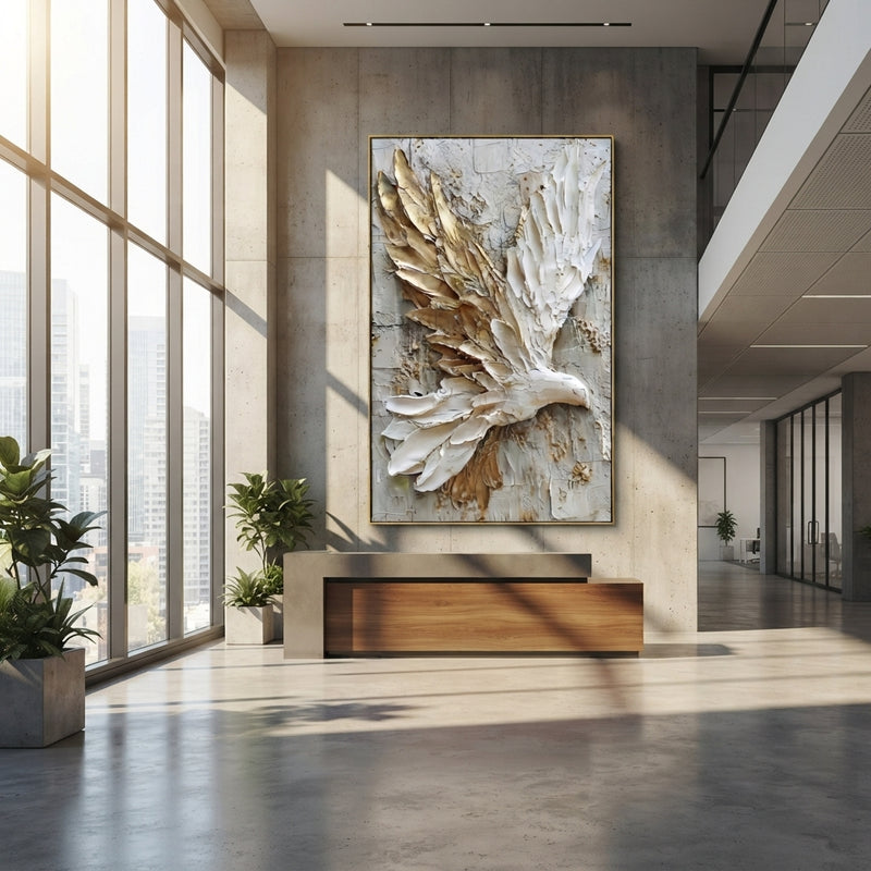 "Golden Wing Profile" - Modern Heavy Impasto Floral Abstract | Gold & Brown Palette Knife Painting | Luxury Vertical Wall Art #PT 2929