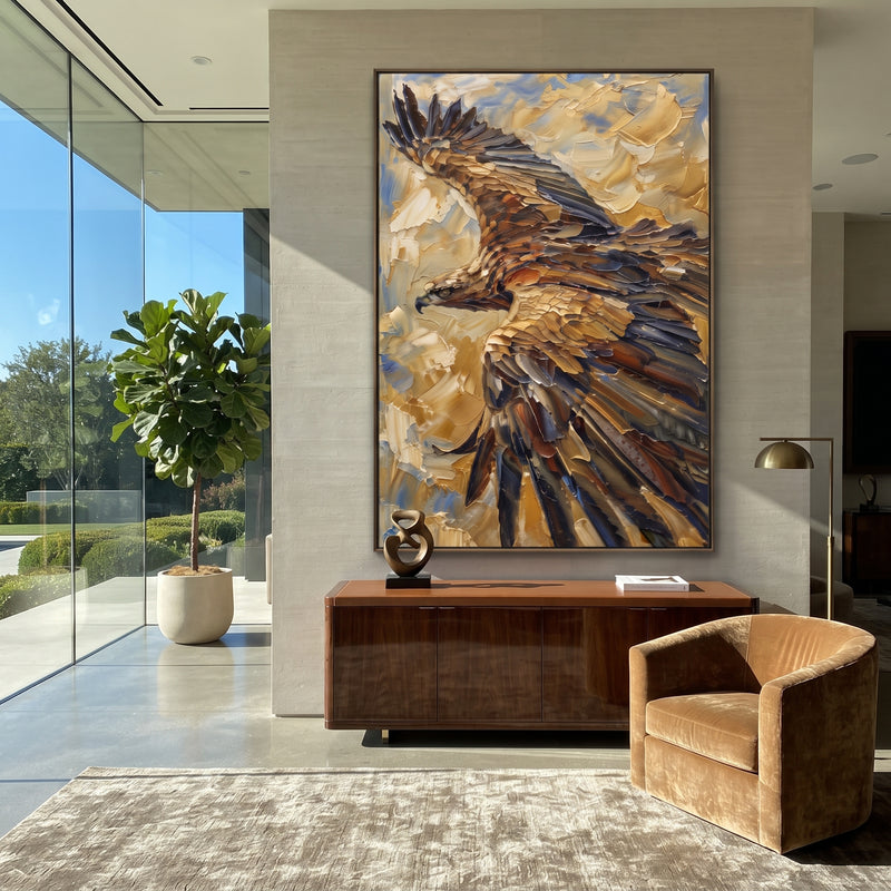 "White Eagle Minimal" - Modern Heavy Impasto Floral Abstract | White & Beige Palette Knife Painting | Luxury Vertical Wall Art #PT 2932