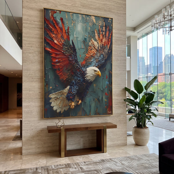 "White Tail Eagle" - Modern Heavy Impasto Floral Abstract | White & Blue Palette Knife Painting | Luxury Vertical Wall Art #PT 2940
