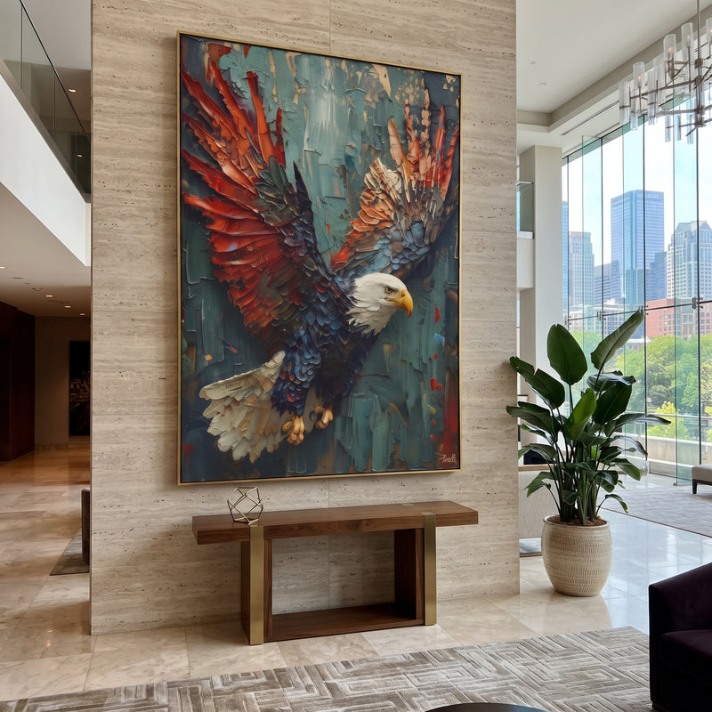 "White Tail Eagle" - Modern Heavy Impasto Floral Abstract | White & Blue Palette Knife Painting | Luxury Vertical Wall Art #PT 2940