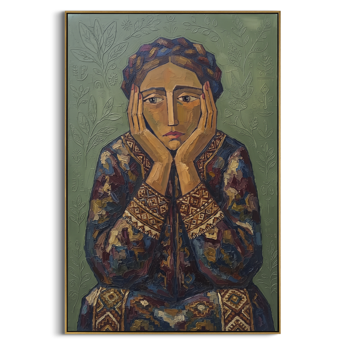 "Still Quiet Quiet Seated Portrait" - Modern Heavy Impasto Landscape Artwork | Blue & Grey Palette Knife Painting | Luxury Vertical Wall Art #PT 2960