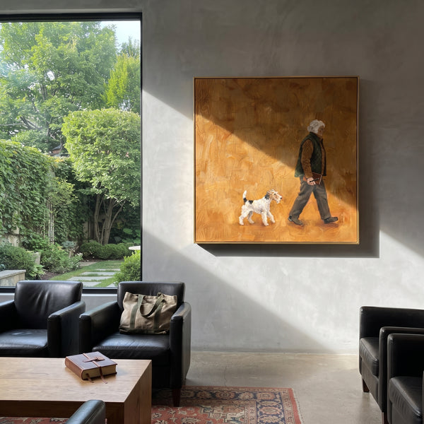"Open Luminous Giraffe Parade" - Modern Heavy Impasto Landscape Artwork | Orange & Black Palette Knife Painting | Luxury Square Wall Art #PT 2982