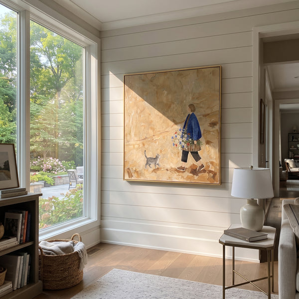 "Playful Tender Long-Legged Horse" - Modern Heavy Impasto Landscape Artwork | Beige & Black Palette Knife Painting | Luxury Square Wall Art #PT 2995