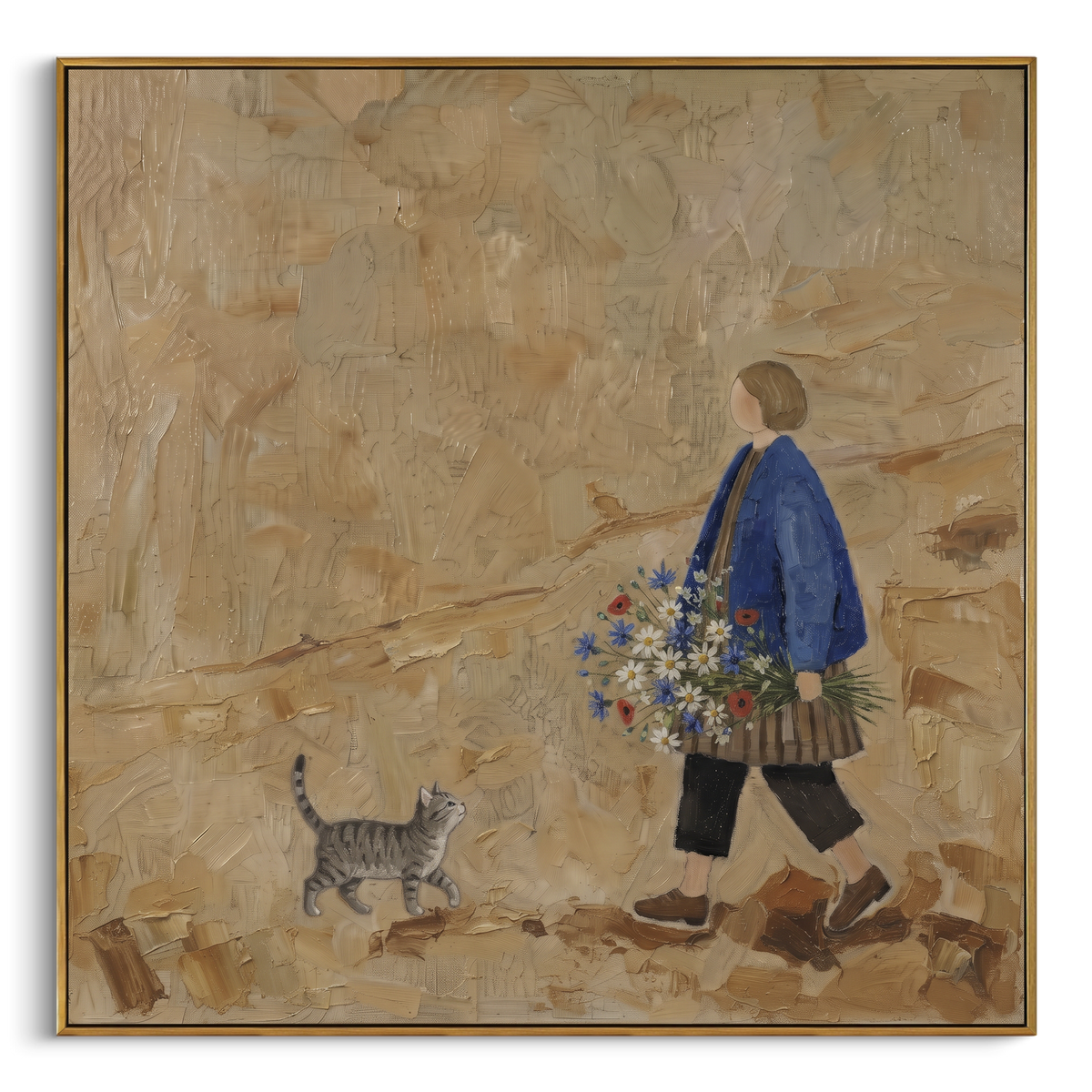 "Playful Tender Long-Legged Horse" - Modern Heavy Impasto Landscape Artwork | Beige & Black Palette Knife Painting | Luxury Square Wall Art #PT 2995