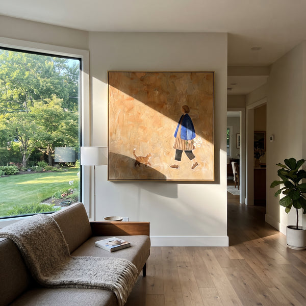 "Distant Tender Long-Legged Horse" - Modern Heavy Impasto Landscape Artwork | Purple & Green Palette Knife Painting | Luxury Square Wall Art #PT 2996