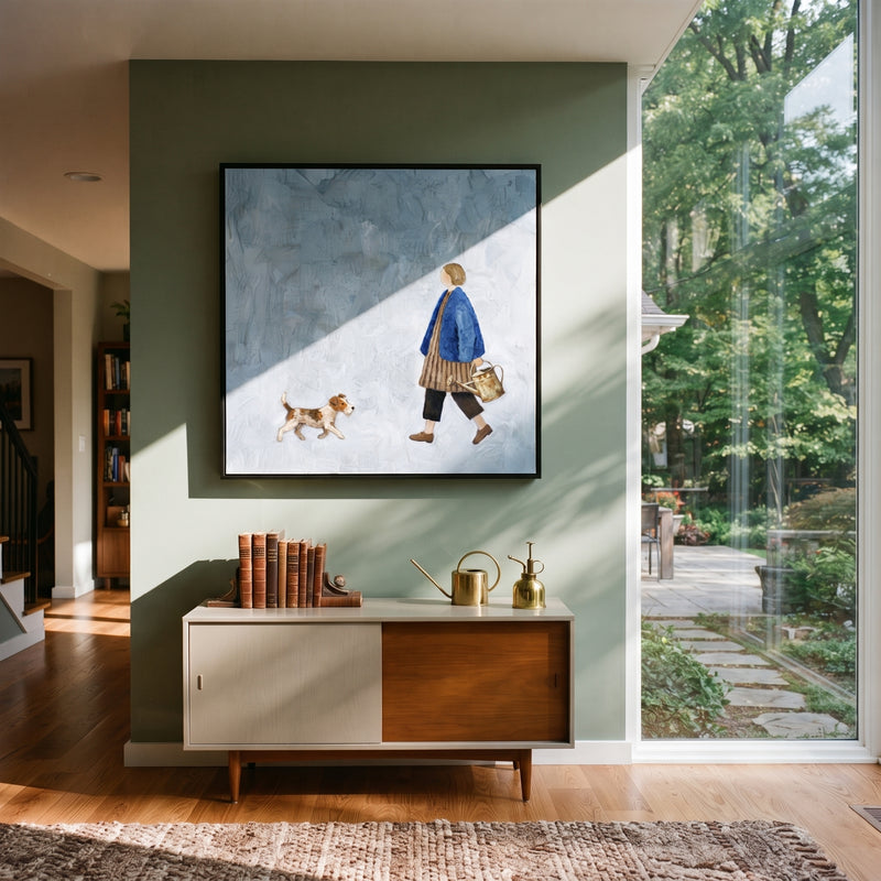 "Gathered Tender Giraffe Parade" - Modern Heavy Impasto Landscape Artwork | Blue & Beige Palette Knife Painting | Luxury Square Wall Art #PT 2997