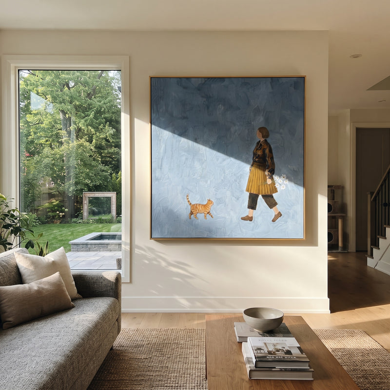 "Warm Tender Giraffe Parade" - Modern Heavy Impasto Landscape Artwork | Green & Yellow Palette Knife Painting | Luxury Square Wall Art #PT 2999