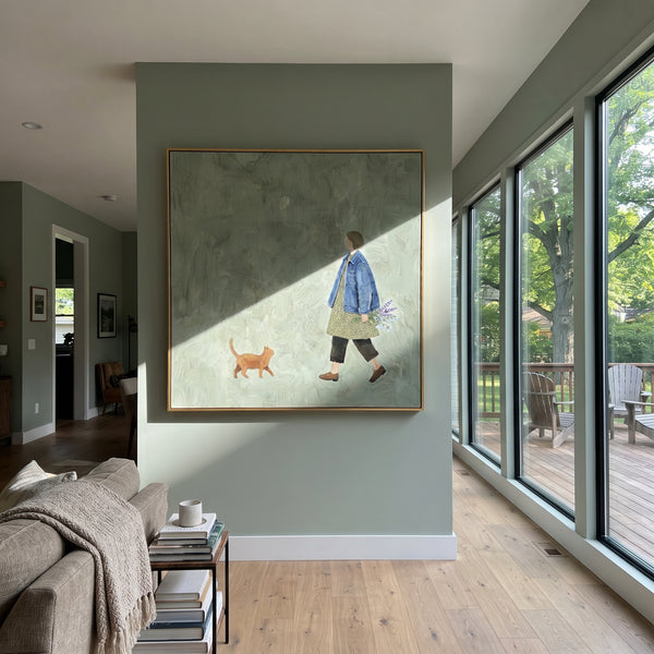"Still Tender Giraffe Parade" - Modern Heavy Impasto Landscape Artwork | Blue & Grey Palette Knife Painting | Luxury Square Wall Art #PT 3000