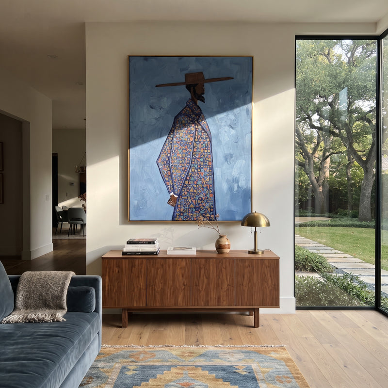 "Reflective Tender Mountain River Valley" - Modern Heavy Impasto Landscape Artwork | Green & Grey Palette Knife Painting | Luxury Vertical Wall Art #PT 3004