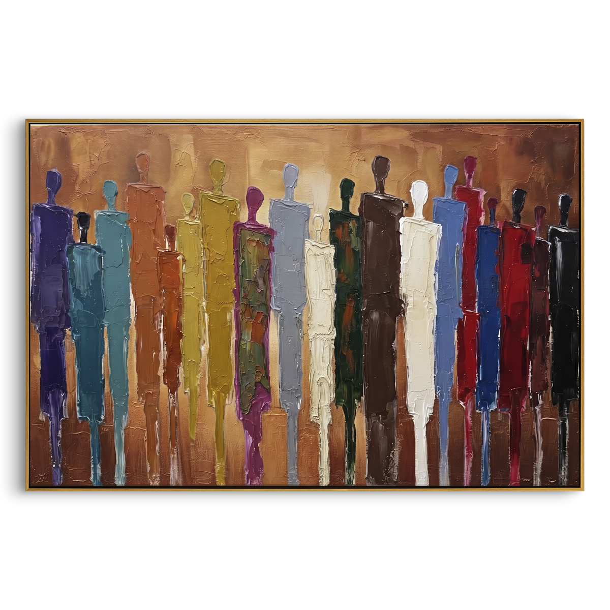 "Quiet Cobalt Color Figure Chorus" - Modern Heavy Impasto Landscape Artwork | Blue & Beige Palette Knife Painting | Luxury Horizontal Wall Art #PT 3007