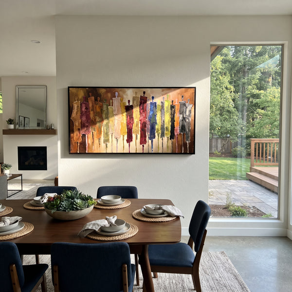 "Cobalt Cobalt Color Figure Chorus" - Modern Heavy Impasto Landscape Artwork | Blue & Grey Palette Knife Painting | Luxury Horizontal Wall Art #PT 3010