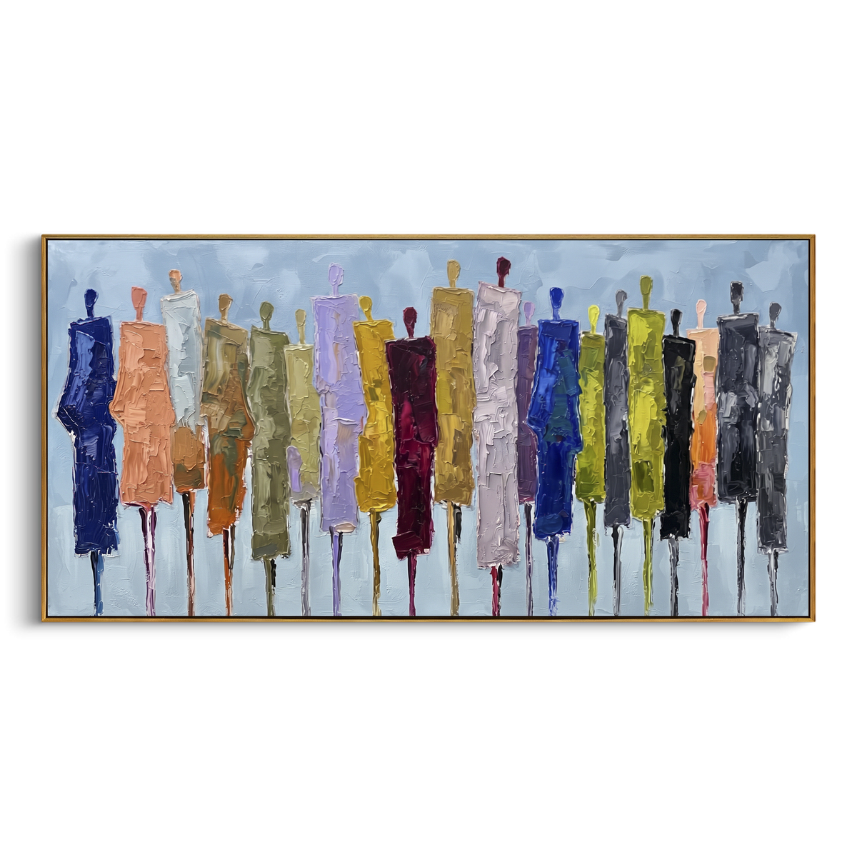 "Mossy Cobalt Color Figure Chorus" - Modern Heavy Impasto Landscape Artwork | Green & Brown Palette Knife Painting | Luxury Horizontal Wall Art #PT 3011
