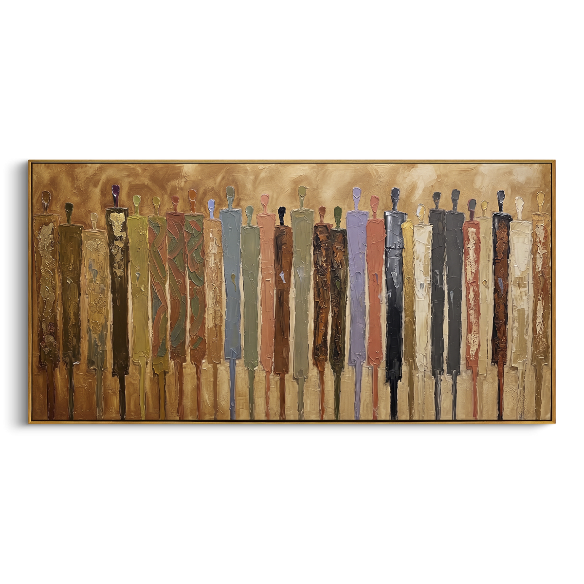 "Distant Cobalt Color Figure Chorus" - Modern Heavy Impasto Landscape Artwork | Purple & Green Palette Knife Painting | Luxury Horizontal Wall Art #PT 3016