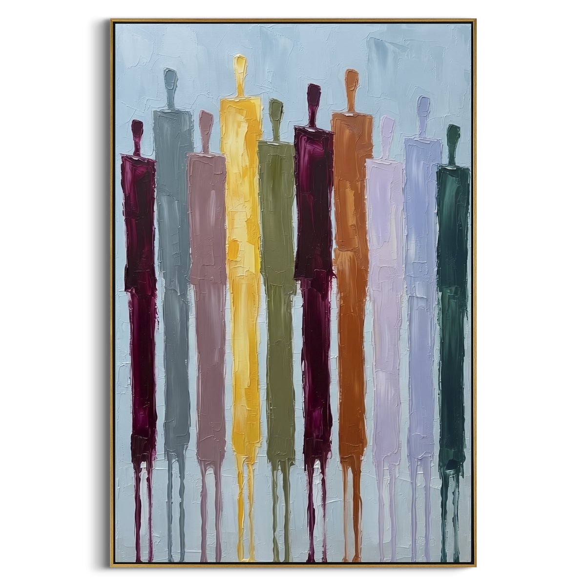 "Still Cobalt Color Figure Chorus" - Modern Heavy Impasto Landscape Artwork | Blue & Grey Palette Knife Painting | Luxury Vertical Wall Art #PT 3020
