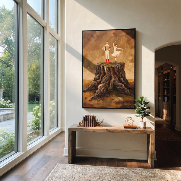 "Warm Mossy Long-Legged Horse" - Modern Heavy Impasto Landscape Artwork | Green & Yellow Palette Knife Painting | Luxury Vertical Wall Art #PT 3039