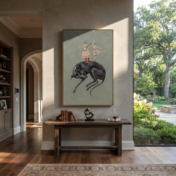 "Gentle Mossy Long-Legged Horse" - Modern Heavy Impasto Landscape Artwork | Green & Brown Palette Knife Painting | Luxury Vertical Wall Art #PT 3041