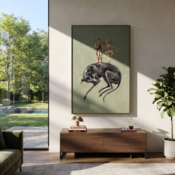 "Open Mossy Long-Legged Horse" - Modern Heavy Impasto Landscape Artwork | Orange & Black Palette Knife Painting | Luxury Vertical Wall Art #PT 3042