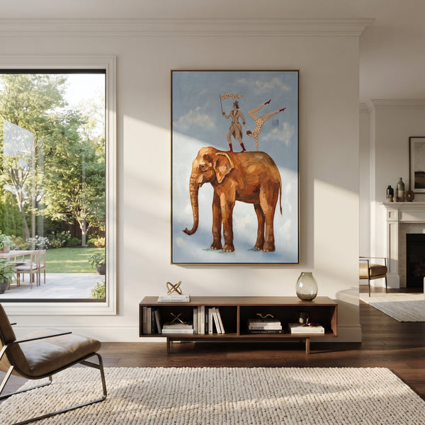 "Wandering Mossy Long-Legged Horse" - Modern Heavy Impasto Landscape Artwork | Blue & Red Palette Knife Painting | Luxury Vertical Wall Art #PT 3043