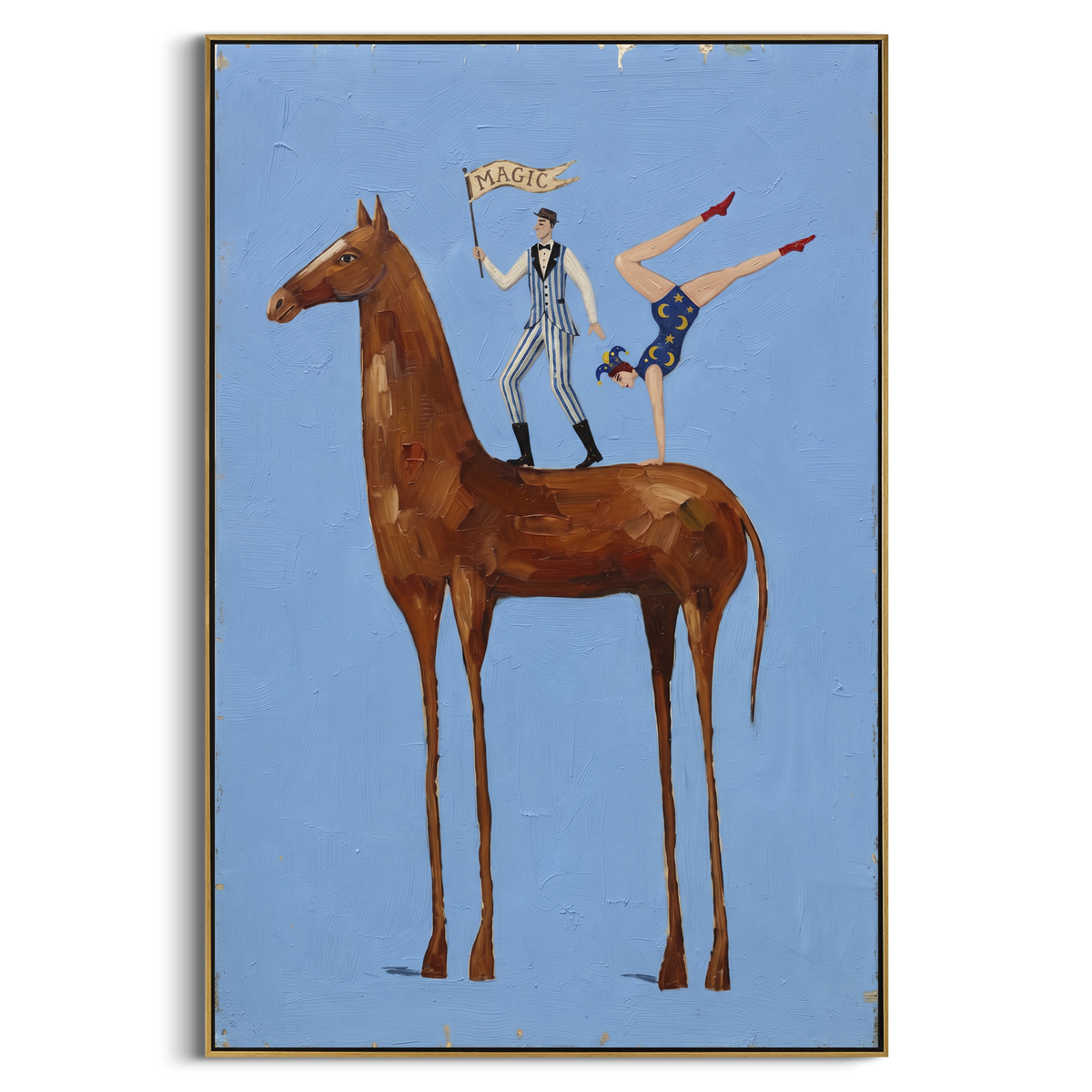 "Midnight Mossy Long-Legged Horse" - Modern Heavy Impasto Landscape Artwork | Beige & Black Palette Knife Painting | Luxury Vertical Wall Art #PT 3045