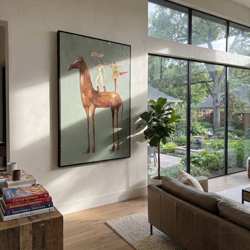 "Luminous Golden Long-Legged Horse" - Modern Heavy Impasto Landscape Artwork | Orange & Pink Palette Knife Painting | Luxury Vertical Wall Art #PT 3048