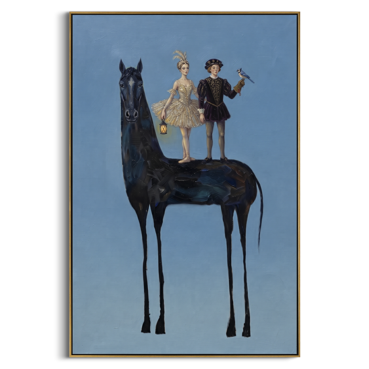 "Warm Golden Long-Legged Horse" - Modern Heavy Impasto Landscape Artwork | Green & Yellow Palette Knife Painting | Luxury Vertical Wall Art #PT 3059
