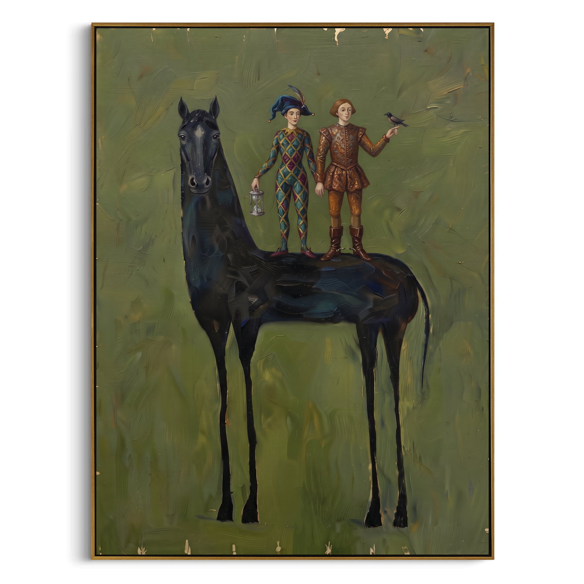 "Open Golden Long-Legged Horse" - Modern Heavy Impasto Landscape Artwork | Orange & Black Palette Knife Painting | Luxury Vertical Wall Art #PT 3062
