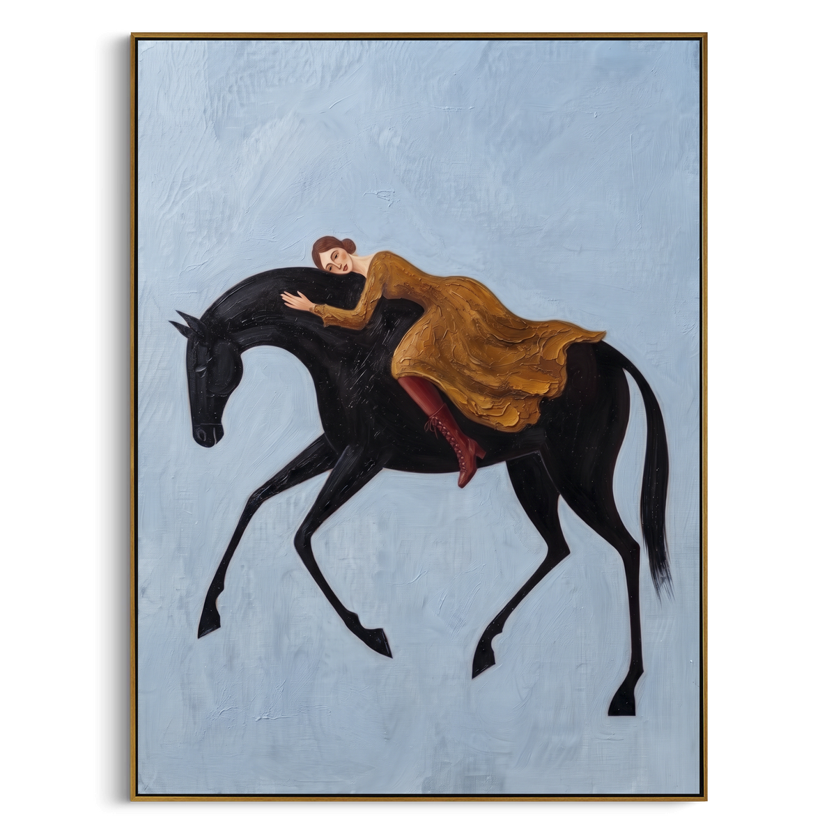"Luminous Soft Woman and Horse" - Modern Heavy Impasto Landscape Artwork | Orange & Pink Palette Knife Painting | Luxury Vertical Wall Art #PT 3068