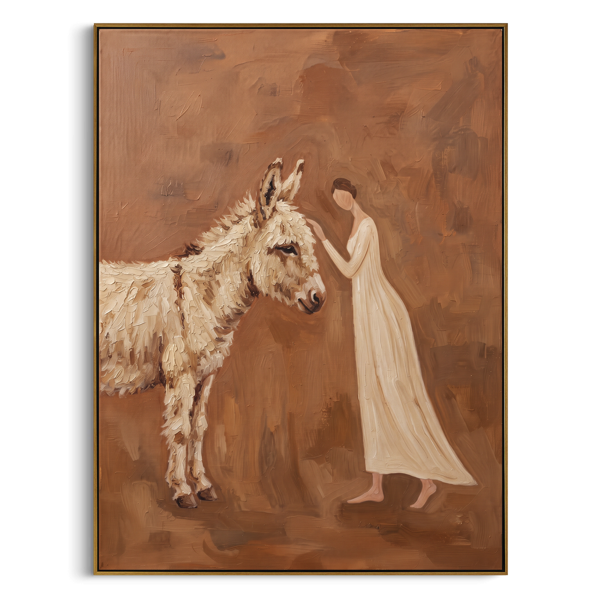 "Restful Soft Woman and Horse" - Modern Heavy Impasto Landscape Artwork | Green & Grey Palette Knife Painting | Luxury Vertical Wall Art #PT 3074