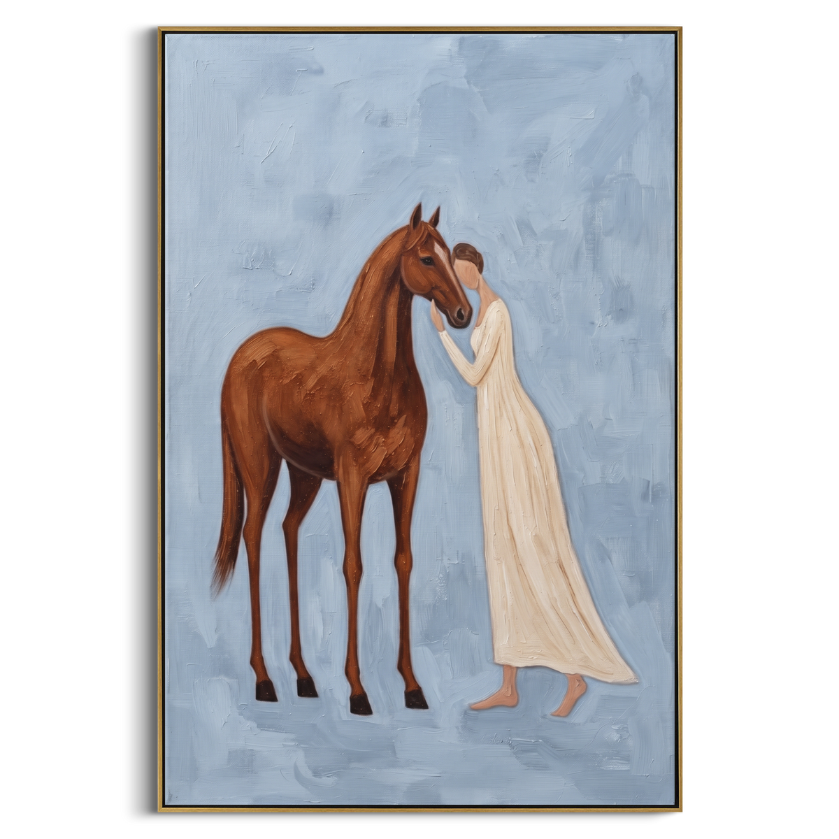 "Distant Soft Woman and Horse" - Modern Heavy Impasto Landscape Artwork | Purple & Green Palette Knife Painting | Luxury Vertical Wall Art #PT 3076