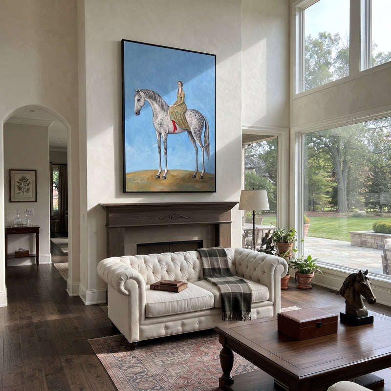 "Luminous Restful Woman and Horse" - Modern Heavy Impasto Landscape Artwork | Orange & Pink Palette Knife Painting | Luxury Vertical Wall Art #PT 3088