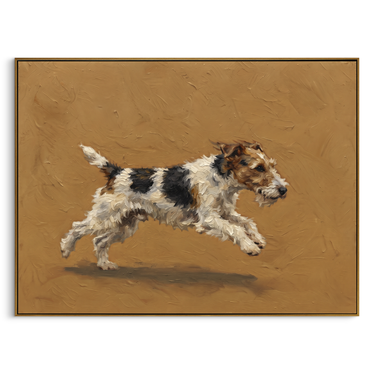 "Open Restful Running Spaniel" - Modern Heavy Impasto Landscape Artwork | Orange & Black Palette Knife Painting | Luxury Horizontal Wall Art #PT 3102