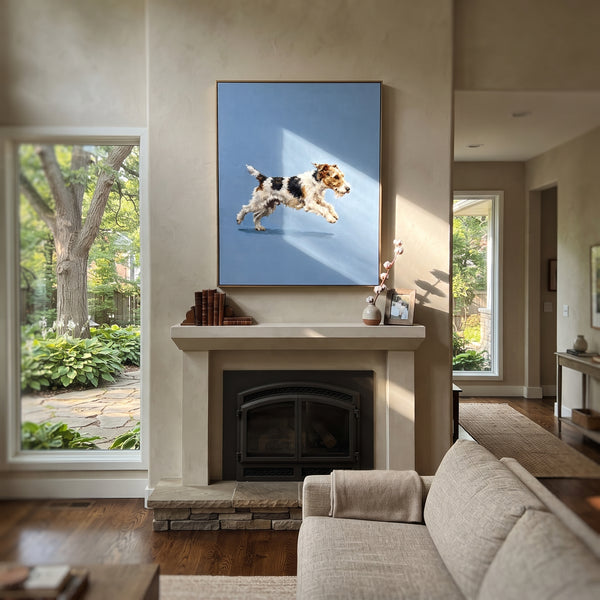 "Midnight Restful Running Spaniel" - Modern Heavy Impasto Landscape Artwork | Beige & Black Palette Knife Painting | Luxury Vertical Wall Art #PT 3105