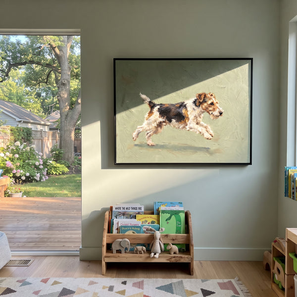 "Luminous Playful Running Spaniel" - Modern Heavy Impasto Landscape Artwork | Orange & Pink Palette Knife Painting | Luxury Horizontal Wall Art #PT 3108