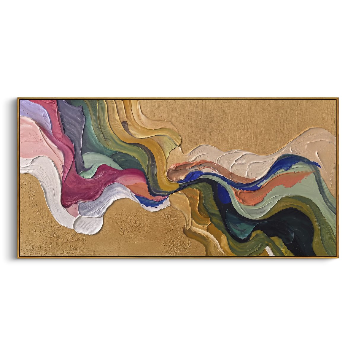 "Tender River Flowing Color Ribbon" - Modern Heavy Impasto Landscape Artwork | Green & Yellow Palette Knife Painting | Luxury Horizontal Wall Art #PT 3169