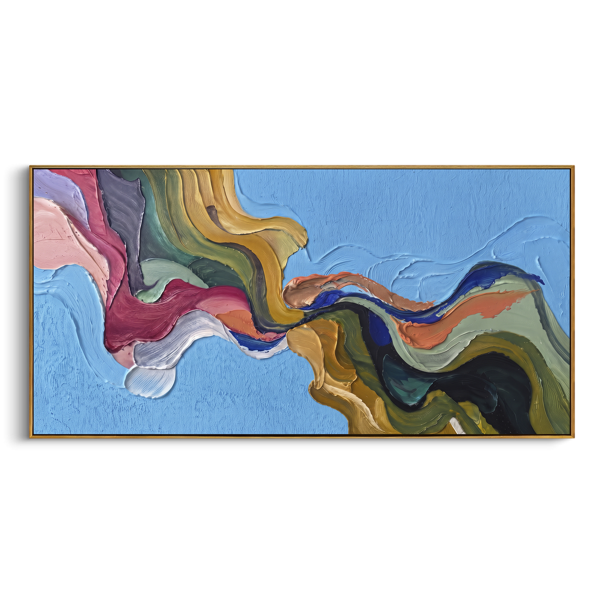 "Cobalt River Flowing Color Ribbon" - Modern Heavy Impasto Landscape Artwork | Blue & Grey Palette Knife Painting | Luxury Horizontal Wall Art #PT 3170