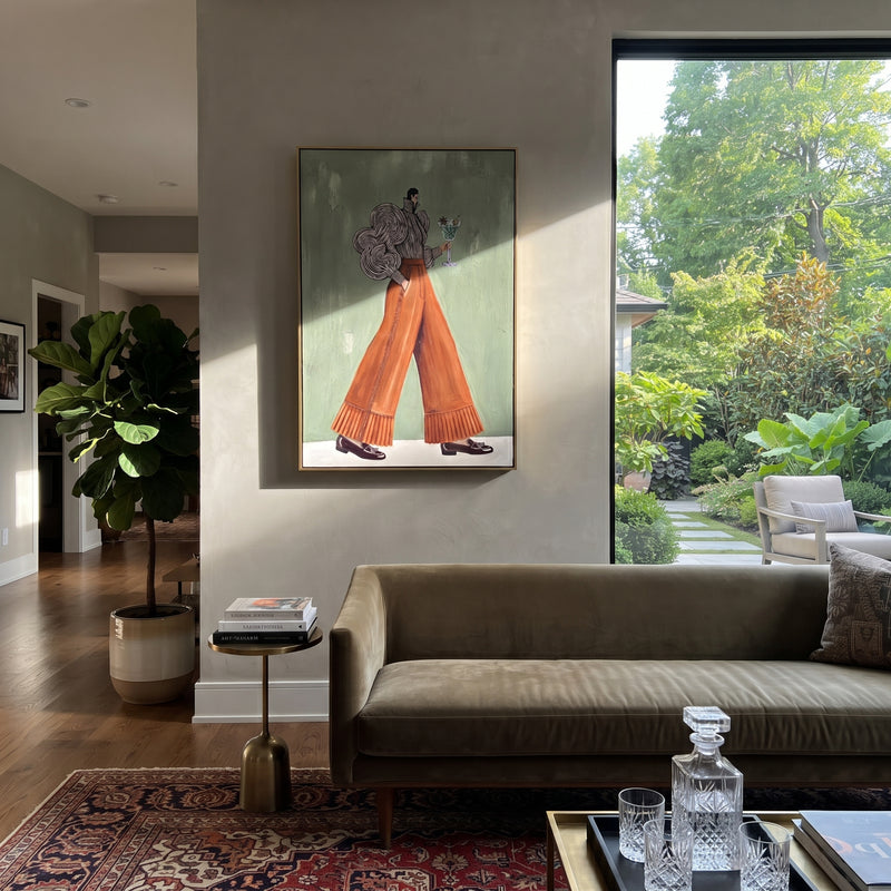 "Cobalt Still Wide-Legged Fashion Figure" - Modern Heavy Impasto Landscape Artwork | Blue & Grey Palette Knife Painting | Luxury Vertical Wall Art #PT 3210