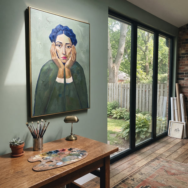 "Luminous Gentle Quiet Seated Portrait" - Modern Heavy Impasto Landscape Artwork | Orange & Pink Palette Knife Painting | Luxury Vertical Wall Art #PT 3228