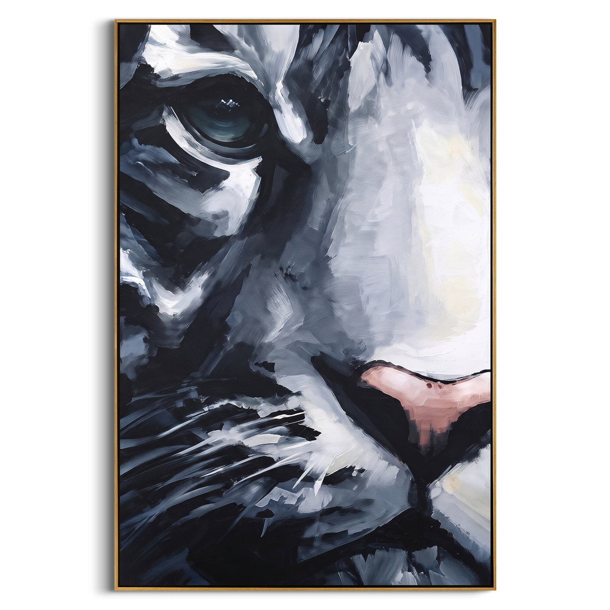 "Black White Animal Close-Up Painting" - Modern Heavy Impasto Western Animal Artwork | Black & Grey Palette Knife Painting | Luxury Vertical Wall Art #PT 705