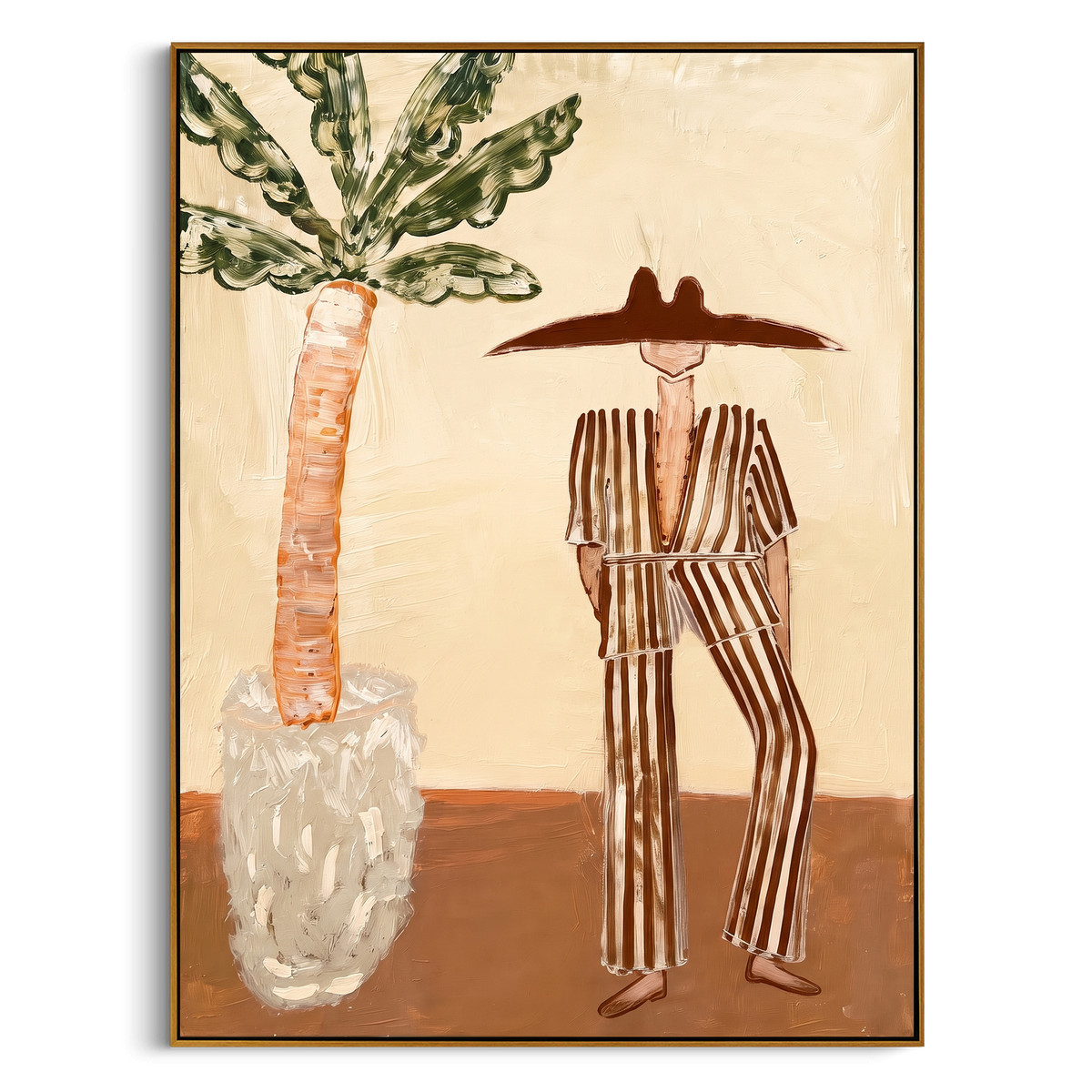 "Western Figure Palm Painting" - Modern Heavy Impasto Western Animal Artwork | Brown & Beige Palette Knife Painting | Luxury Vertical Wall Art #PT 706