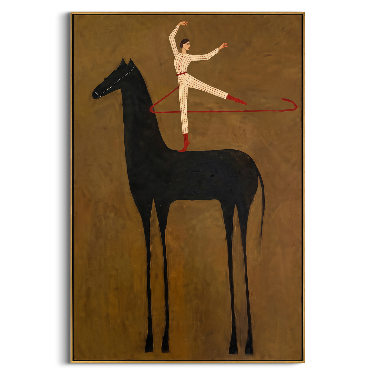 "Black Horse Rider Painting" - Modern Heavy Impasto Western Animal Artwork | Brown & Black Palette Knife Painting | Luxury Vertical Wall Art #PT 711