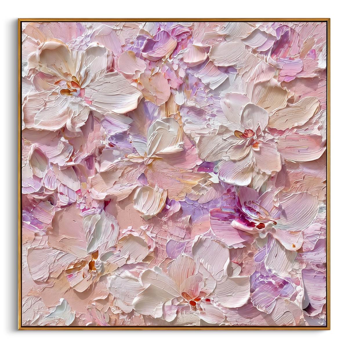 "Pink Floral Relief Painting" - Modern Heavy Impasto Floral Abstract | Pink & White Palette Knife Painting | Luxury Square Wall Art #PT 716