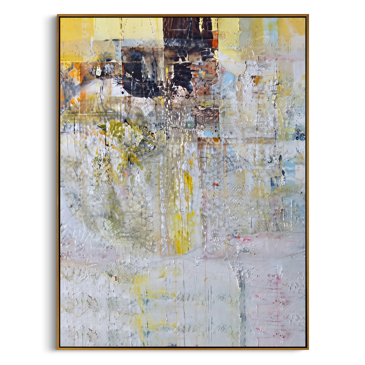 "White Gold Abstract Texture Painting" - Modern Heavy Impasto Geometric Abstract | White & Grey Palette Knife Painting | Luxury Vertical Wall Art #PT 719