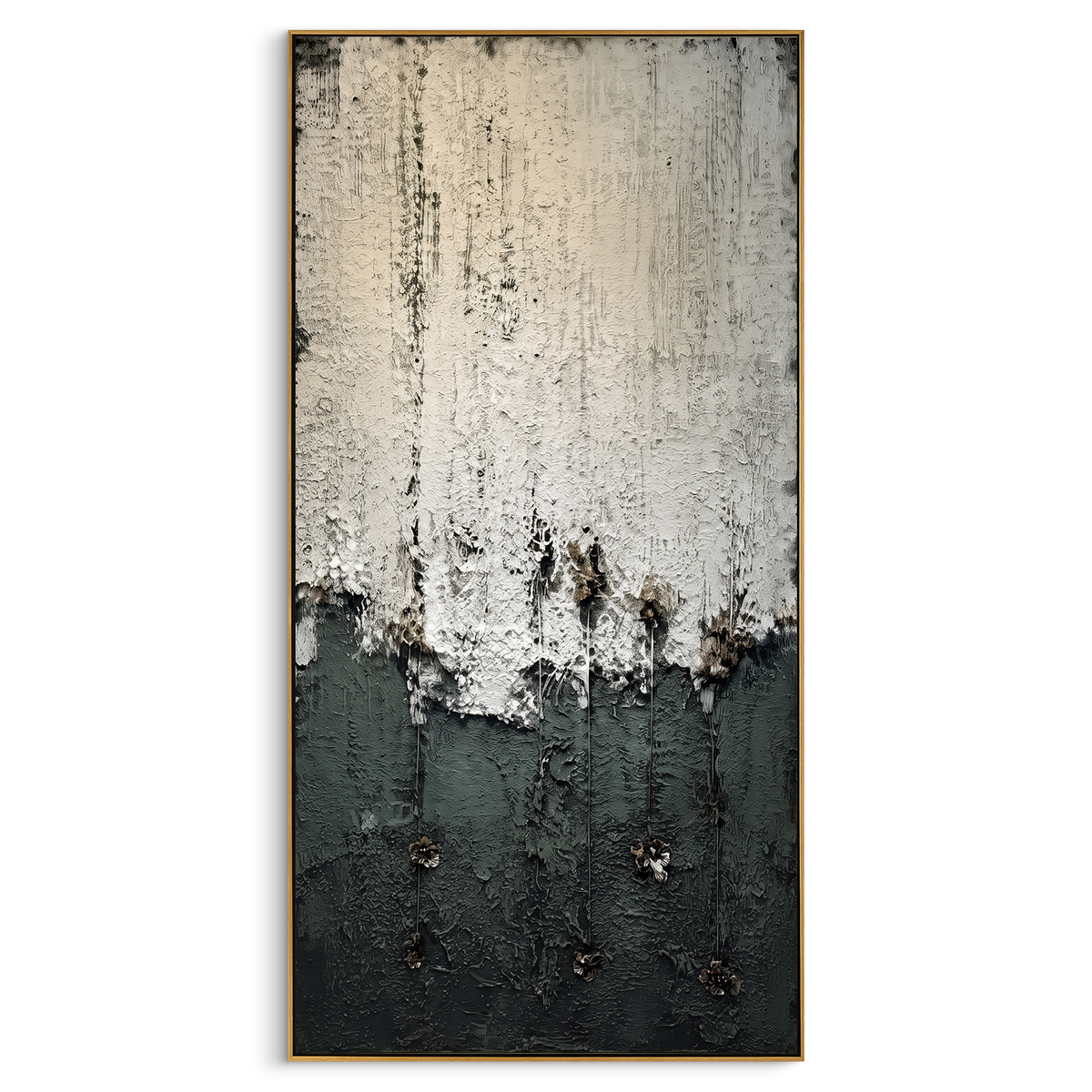 "Black White Wabi-sabi Texture Painting" - Modern Heavy Impasto Floral Abstract | Black & Grey Palette Knife Painting | Luxury Wall Wall Art #PT 726
