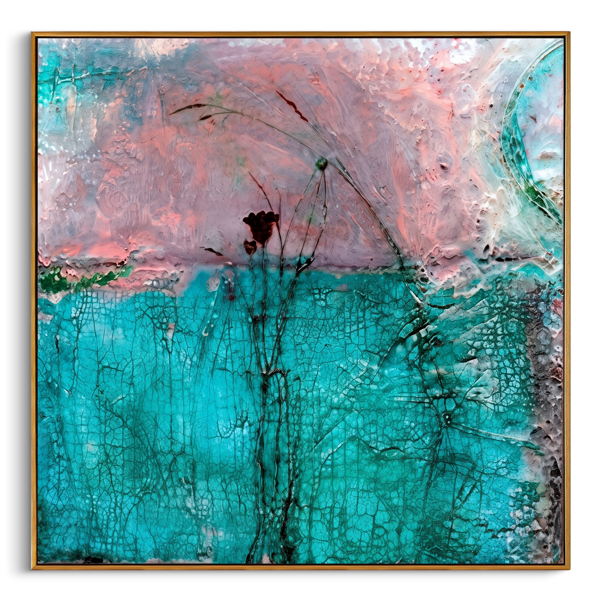 "Pink Green Abstract Texture Painting" - Modern Heavy Impasto Floral Abstract | Green & Pink Palette Knife Painting | Luxury Square Wall Art #PT 729