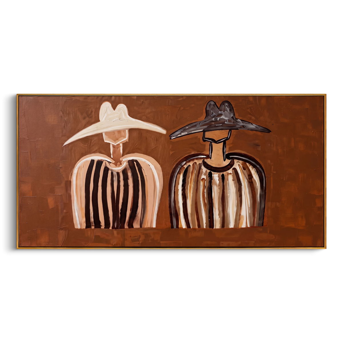 "Brown Twin Cowboy Painting" - Modern Heavy Impasto Western Animal Artwork | Brown & White Palette Knife Painting | Luxury Horizontal Wall Art #PT 731